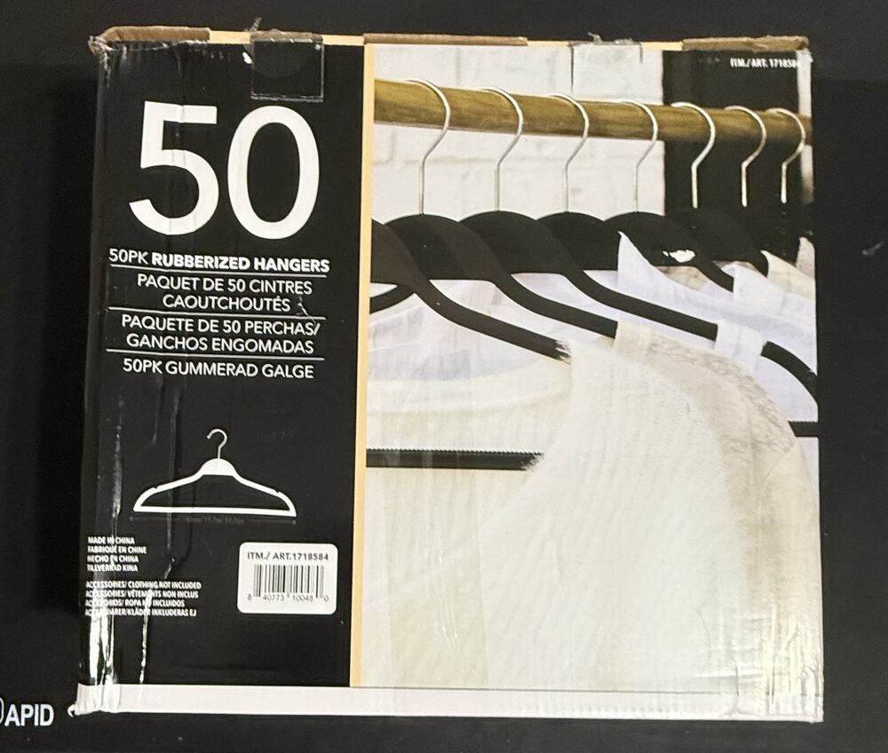 50 Pack Black Rubberized Non-Slip Clothes Hangers Swivel Hooks 17.7"